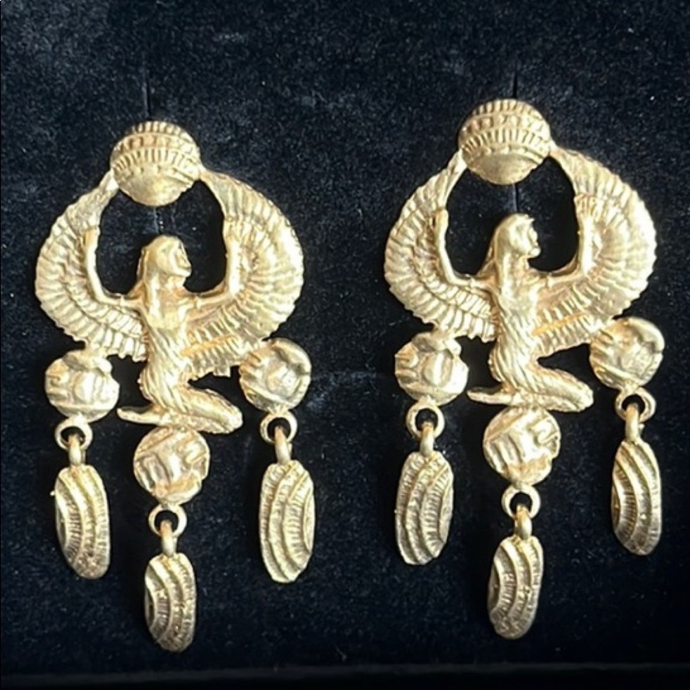 Elle Qui Vit Aset Egyptian Isis Post Earrings. 24k Gold Vermeil covered brass.